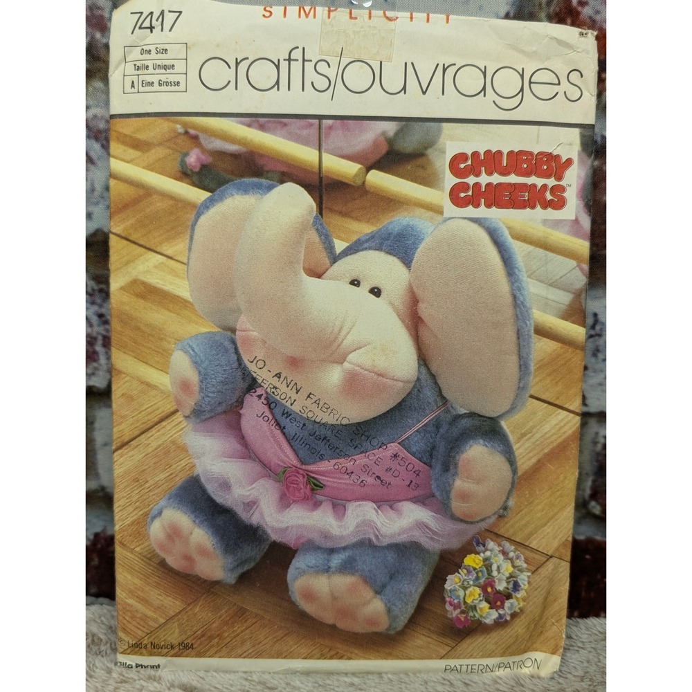 Simplicity 7417 Ella Phant Stuffed Elephant Sewing Pattern Vintage 1984 Uncut
